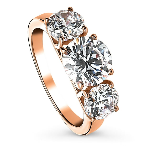 BERRICLE Rose Gold Plated Round CZ 3-Stone Anniversary Promise Engagement Ring